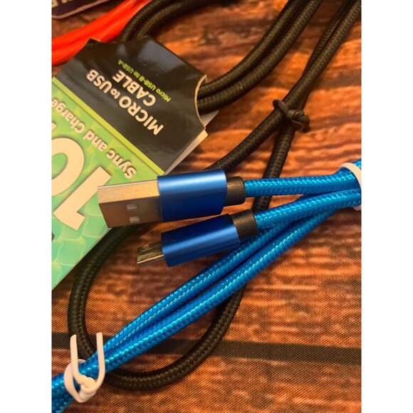 Set Of 5 USB To Micro USB Sync & Charge Cables 10 Ft Cordzilla Braided Cord - Picture 6 of 6